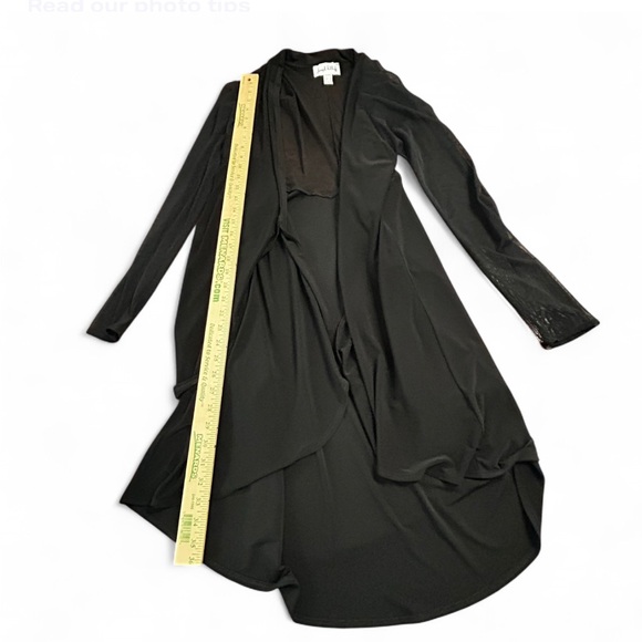 JOSEPH RIBKOFF Black Cardigan 12 W/Open Front & Sheer Long Sleeve Elegant Design - Picture 8 of 8